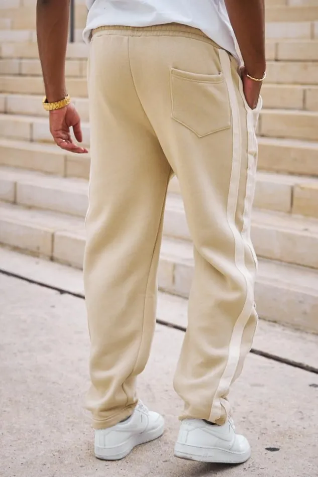 Men Jogging Beige Bandes Bicolore Beige Brentiny Paris Jogging Bottoms