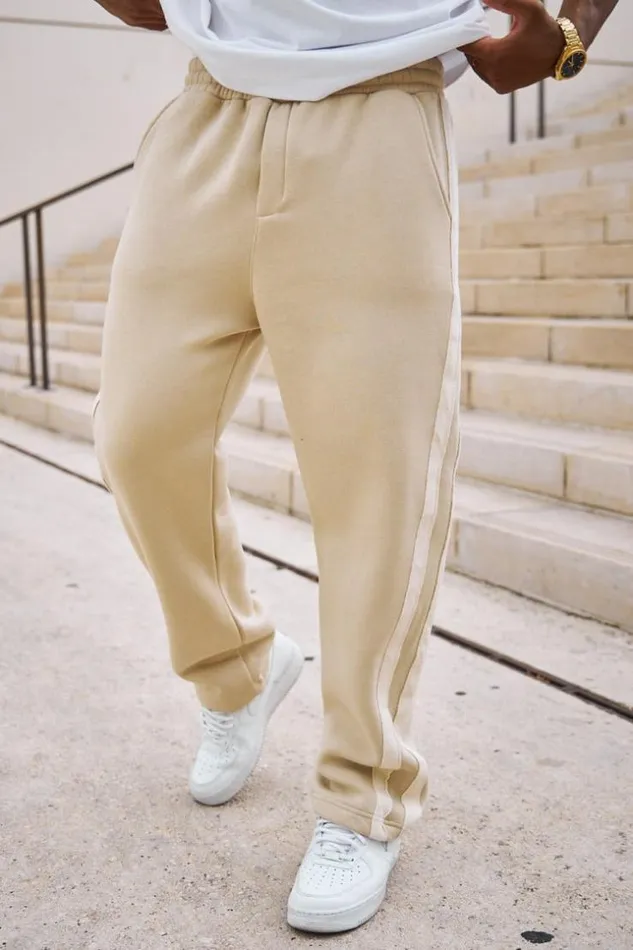Men Jogging Beige Bandes Bicolore Beige Brentiny Paris Jogging Bottoms