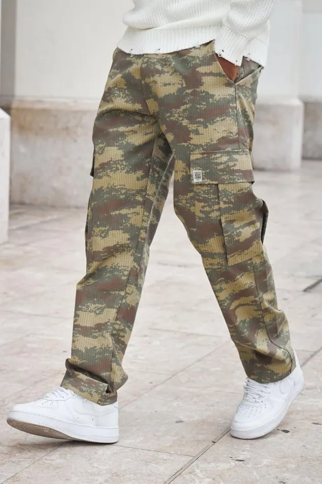 Men Jogging En Toile Camouflage Vert Green Brentiny Paris Pants