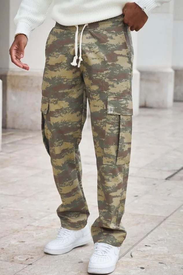 Men Jogging En Toile Camouflage Vert Green Brentiny Paris Pants
