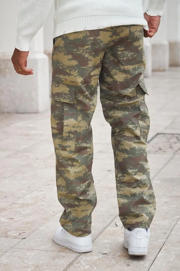 Men Jogging En Toile Camouflage Vert Green Brentiny Paris Pants