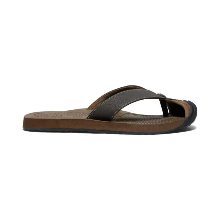 Men KEEN Sandals Barbados JavaDark Earth Leather FlipFlop