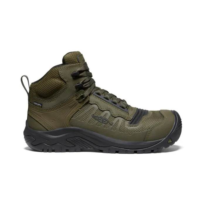 Men KEEN Work Boots and Shoes Olive Green Work Boots 8211 Reno Mid KBF WP