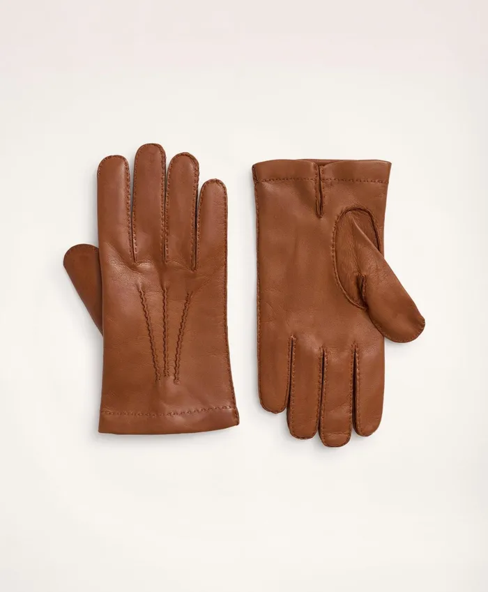 Men Lambskin Gloves With Cashmere Lining Saddle Brooks Brothers Hats and Scarves