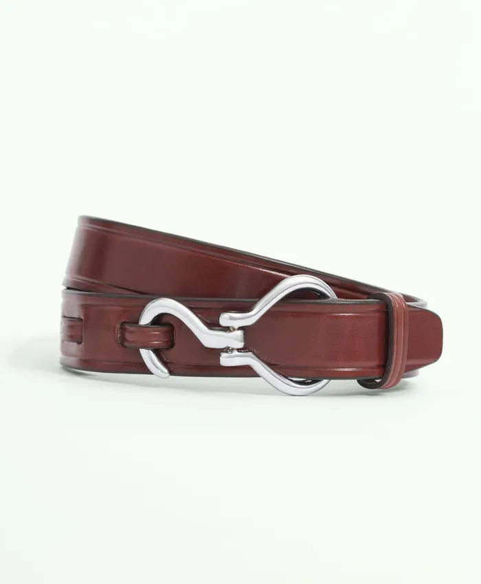 Men Leather Hoof Pick Belt Brown Brooks Brothers Belts
