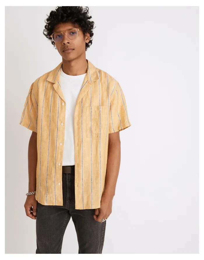 Men Linen Easy Short Sleeve Shirt In Print Cumin Madewell Shirts