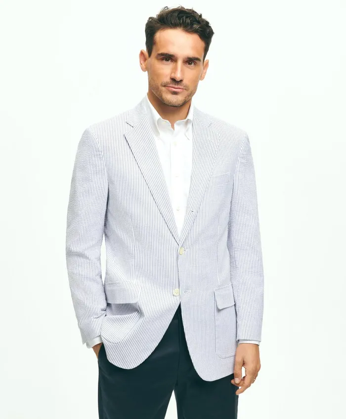 Men Madison TraditionalFit Stretch Cotton Seersucker Sport Coat Blue Brooks Brothers Sport Coats and Blazers Men Madison TraditionalFit Stretch Cotton Seersucker Sport Coat Blue Brooks Brothers Sport Coats and Blazers