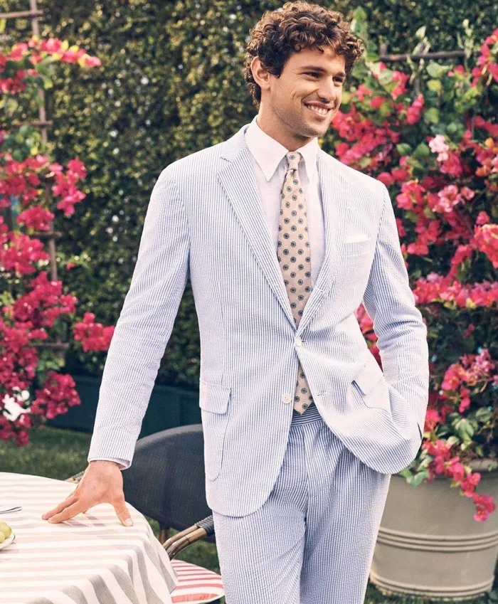 Men Madison TraditionalFit Stretch Cotton Seersucker Sport Coat Blue Brooks Brothers Sport Coats and Blazers