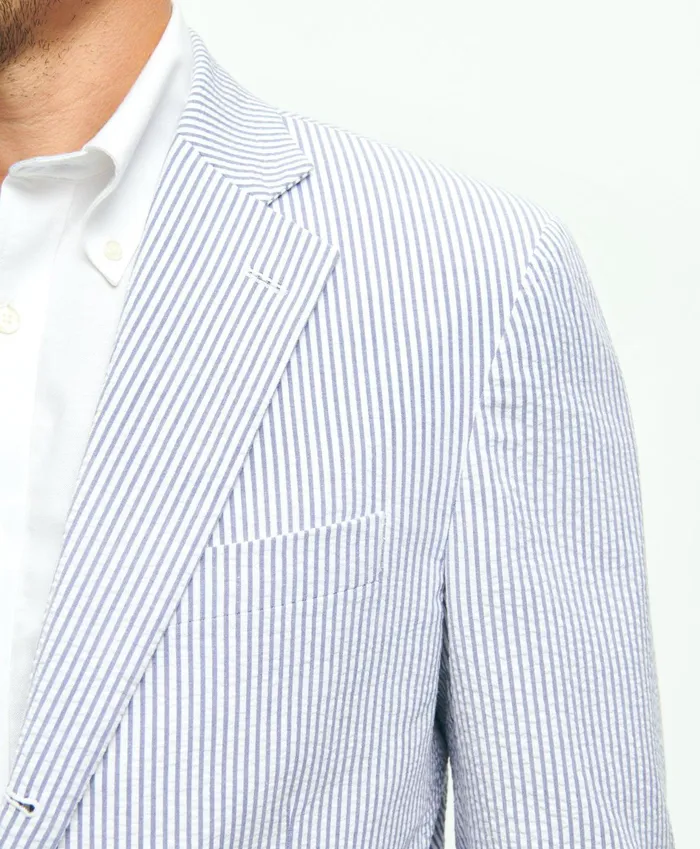 Men Madison TraditionalFit Stretch Cotton Seersucker Sport Coat Blue Brooks Brothers Sport Coats and Blazers