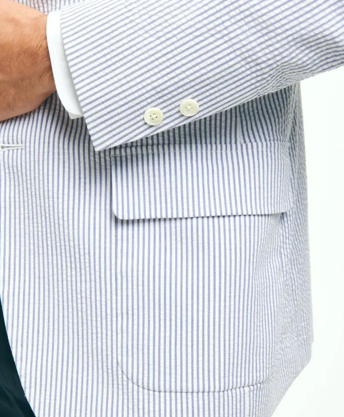 Men Madison TraditionalFit Stretch Cotton Seersucker Sport Coat Blue Brooks Brothers Sport Coats and Blazers