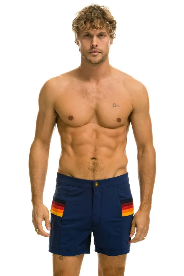 Men MEN039S HORIZONTAL 5 STRIPE FLEX SHORTS 8211 NAVY Aviator Nation Shorts