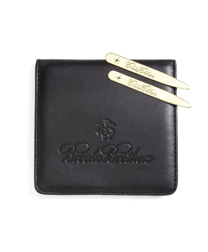 Men Metallic Collar Stays With Nappa Leather Case Gold Brooks Brothers Shirt Accessories