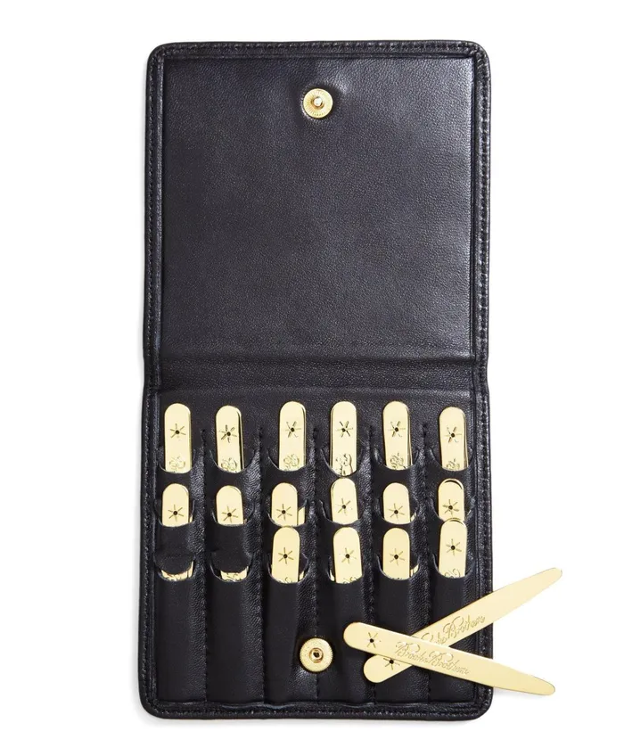 Men Metallic Collar Stays With Nappa Leather Case Gold Brooks Brothers Shirt Accessories