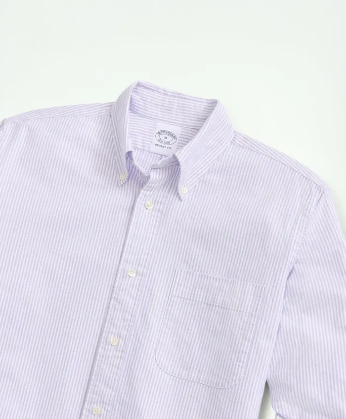 Men Original Polo ButtonDown Striped Oxford Shirt Lavender Brooks Brothers Sport Shirts