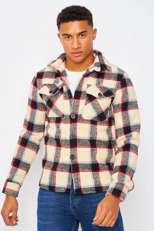 Men Overshirt In Beige With Black And Red Check Pattern Beige Brentiny Paris Shirts