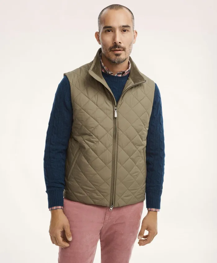 Men Paddock Diamond Quilted Vest Dark Green Brooks Brothers Coats and Jackets