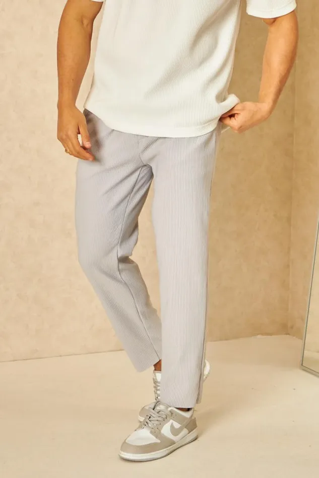 Men Pantalon De Jogging Fluide Textur Gris Clair Grey Brentiny Paris Pants