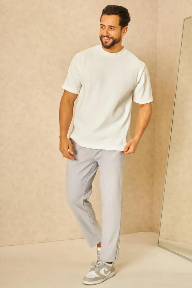 Men Pantalon De Jogging Fluide Textur Gris Clair Grey Brentiny Paris Pants