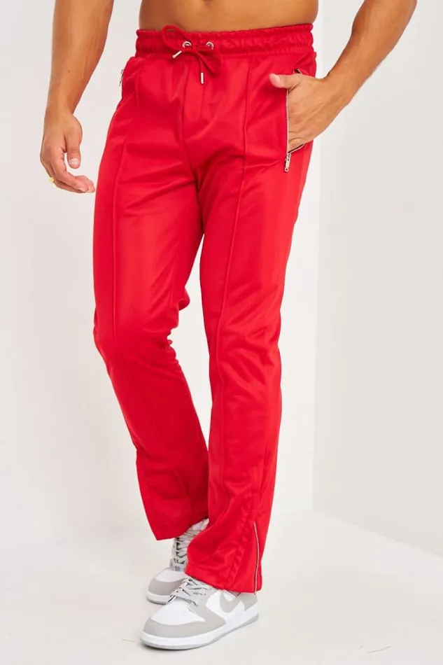 Men Pantalon De Jogging Rouge Satin Zipp Aux Chevilles Red Brentiny Paris Pants