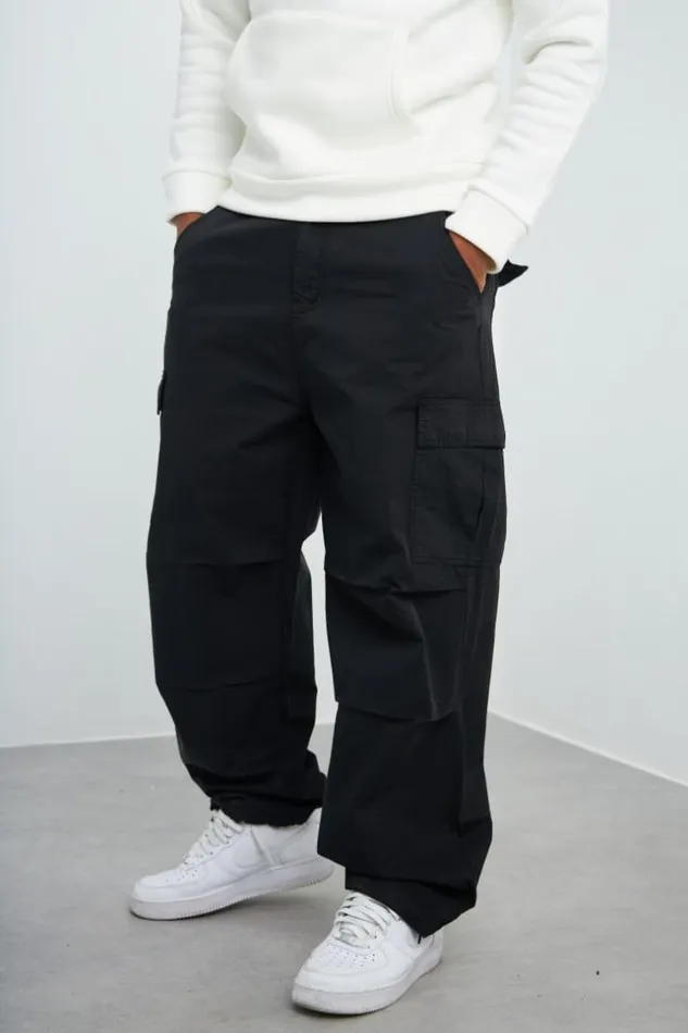 Men Pantalon En Toile Cargo Noir Black Brentiny Paris Pants