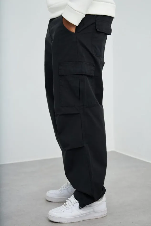 Men Pantalon En Toile Cargo Noir Black Brentiny Paris Pants