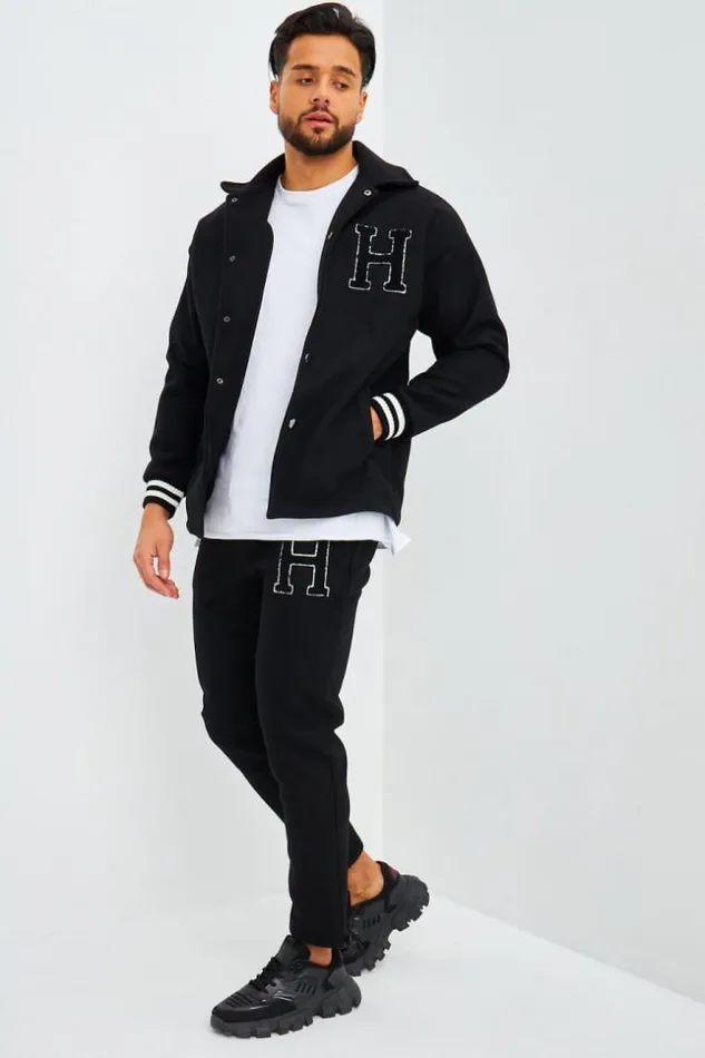 Men Pantalon Type Jogging Noir Inscription H Black Brentiny Paris Pants