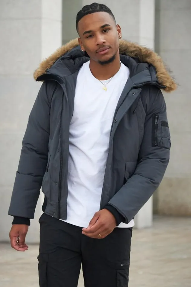 Men Parka BiMatire Grise Capuche En Fourrure Grey Brentiny Paris Parkas And Down Jackets Men Parka BiMatire Grise Capuche En Fourrure Grey Brentiny Paris Parkas And Down Jackets
