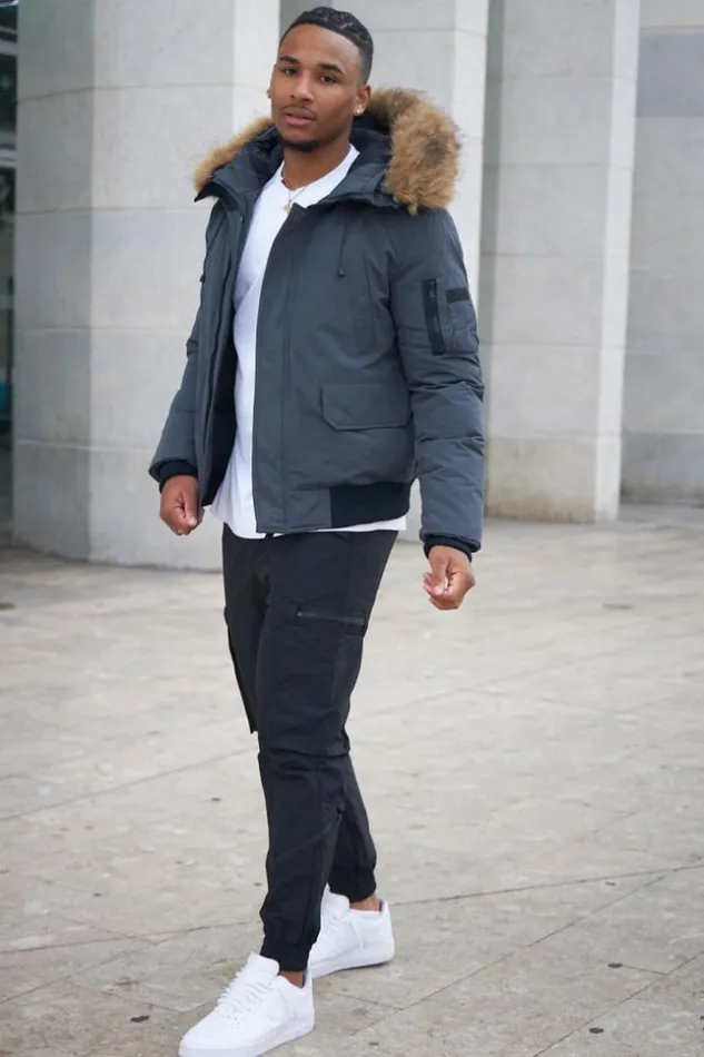 Men Parka BiMatire Grise Capuche En Fourrure Grey Brentiny Paris Parkas And Down Jackets Men Parka BiMatire Grise Capuche En Fourrure Grey Brentiny Paris Parkas And Down Jackets