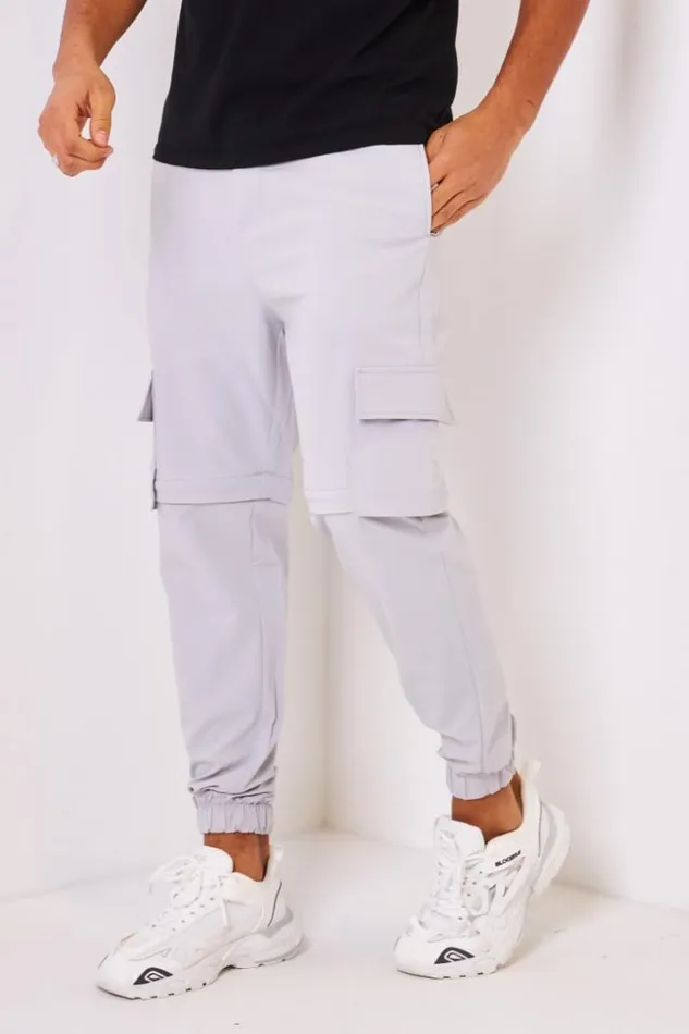 Men Plain Cargo Trousers In Grey Grey Brentiny Paris Pants