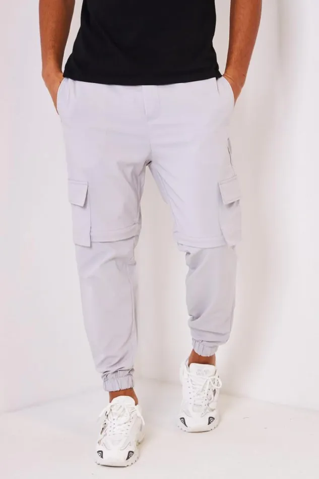 Men Plain Cargo Trousers In Grey Grey Brentiny Paris Pants