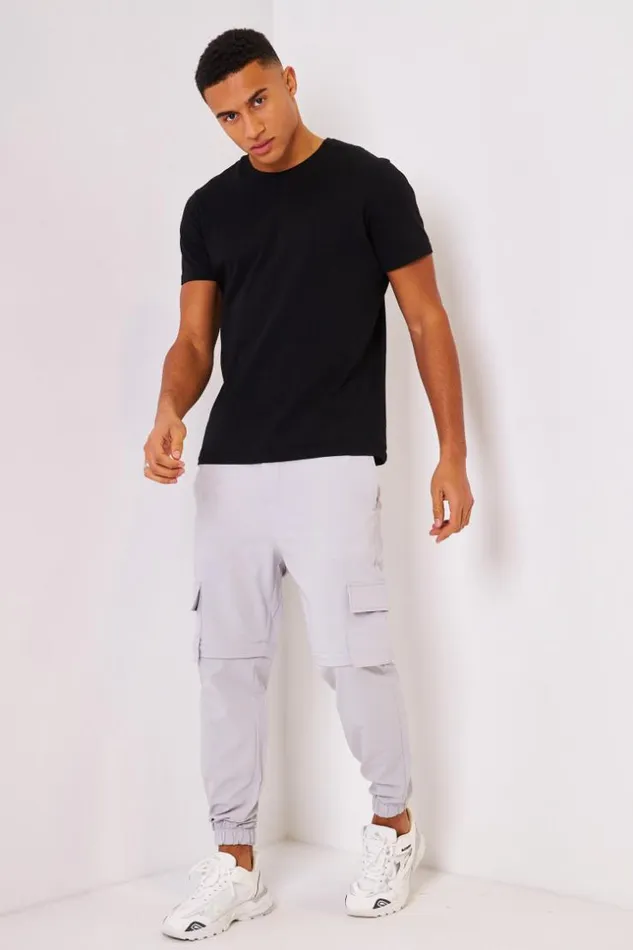 Men Plain Cargo Trousers In Grey Grey Brentiny Paris Pants