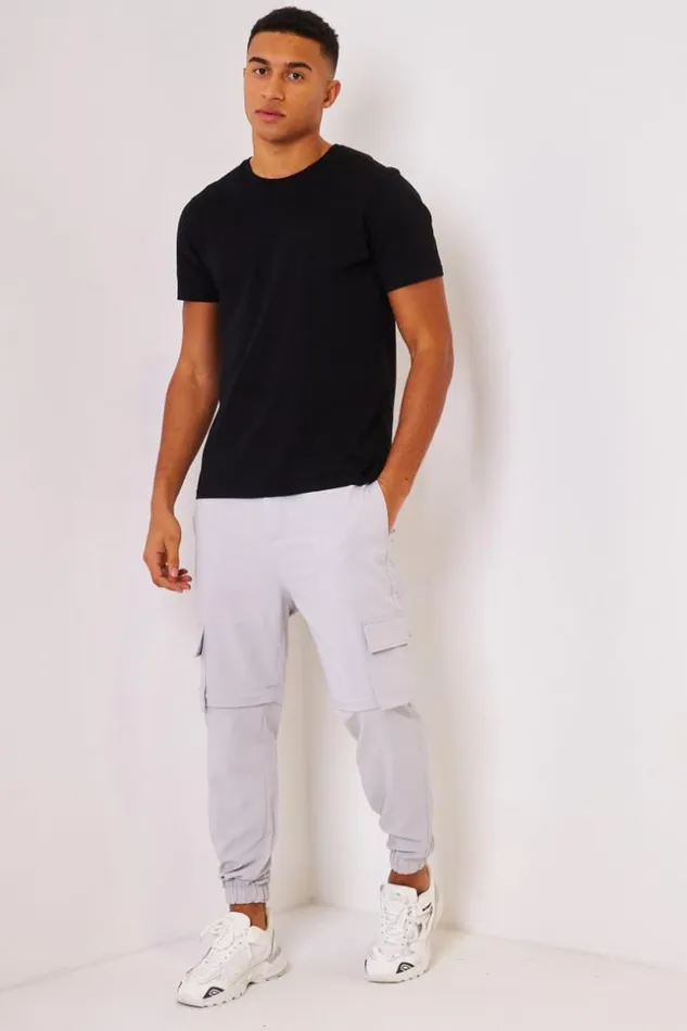 Men Plain Cargo Trousers In Grey Grey Brentiny Paris Pants