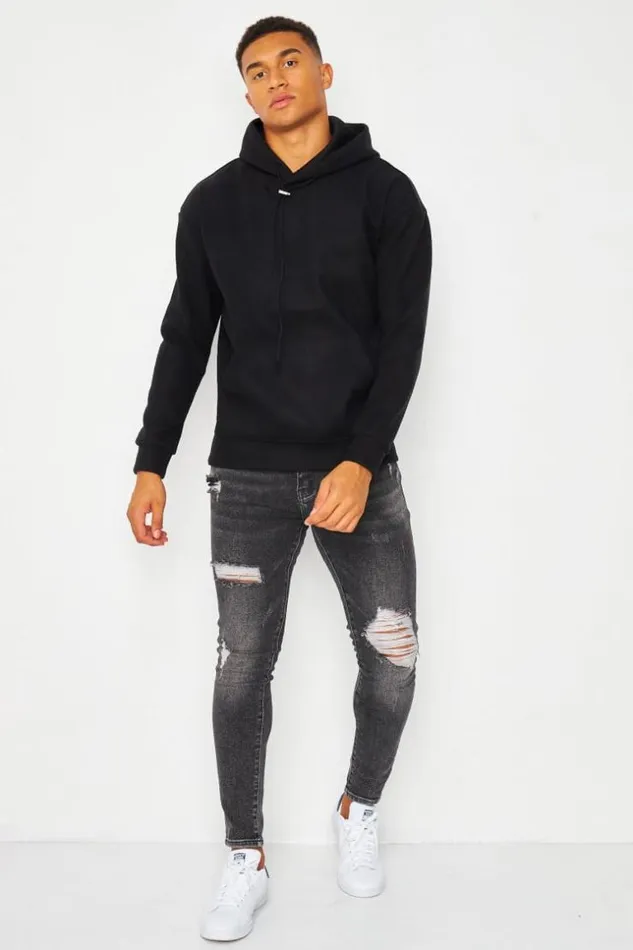 Men Plain Fleece Hoodie In Black Black Brentiny Paris Sweatshirts and Pullovers