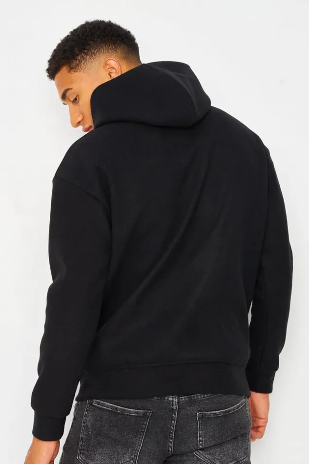 Men Plain Fleece Hoodie In Black Black Brentiny Paris Sweatshirts and Pullovers
