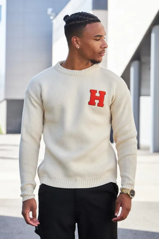 Men Pull Beige En Maille Logo 034H034 Orange Beige Brentiny Paris Sweatshirts and Pullovers Men Pull Beige En Maille Logo 034H034 Orange Beige Brentiny Paris Sweatshirts and Pullovers