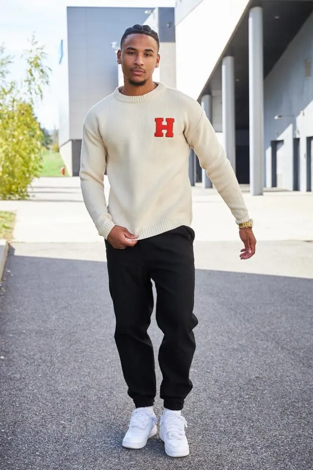 Men Pull Beige En Maille Logo 034H034 Orange Beige Brentiny Paris Sweatshirts and Pullovers Men Pull Beige En Maille Logo 034H034 Orange Beige Brentiny Paris Sweatshirts and Pullovers