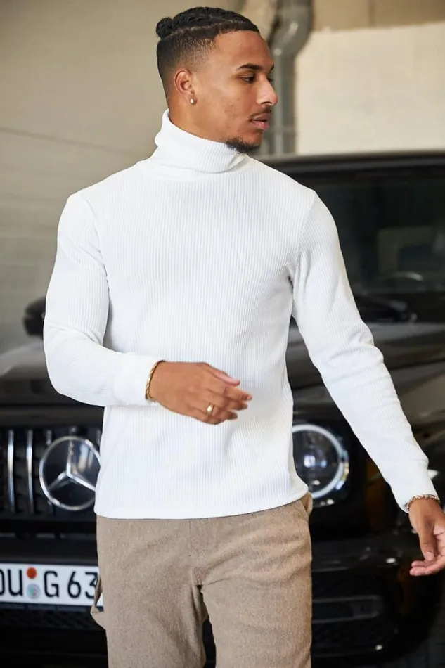 Men Pull Blanc Col Roul En Velours Ctel White Brentiny Paris Sweatshirts and Pullovers