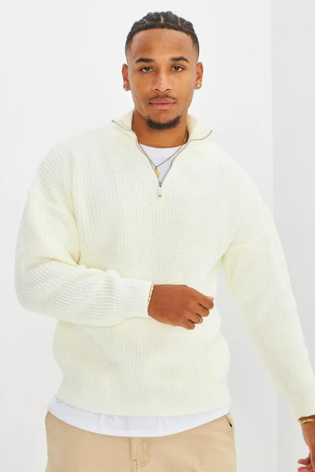 Men Pull Blanc En Maille Col Zipp White Brentiny Paris Sweatshirts and Pullovers Men Pull Blanc En Maille Col Zipp White Brentiny Paris Sweatshirts and Pullovers