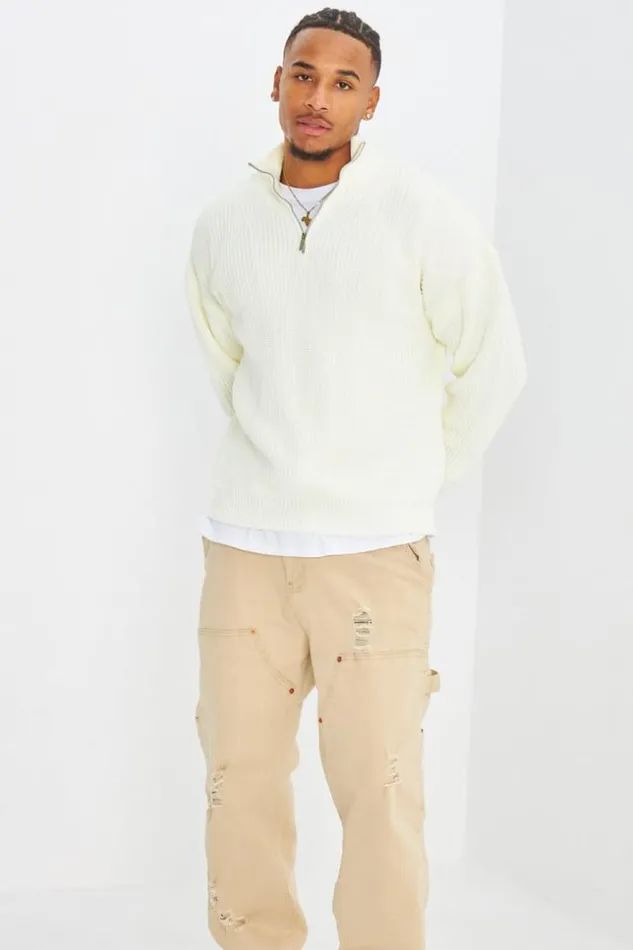 Men Pull Blanc En Maille Col Zipp White Brentiny Paris Sweatshirts and Pullovers Men Pull Blanc En Maille Col Zipp White Brentiny Paris Sweatshirts and Pullovers