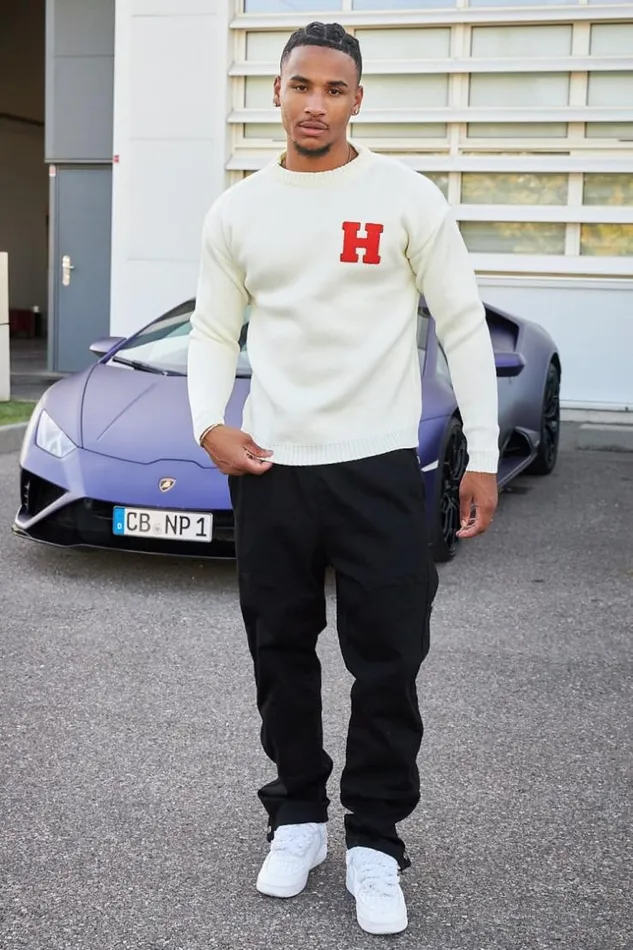 Men Pull Blanc En Maille Logo 034H034 Orange White Brentiny Paris Sweatshirts and Pullovers Men Pull Blanc En Maille Logo 034H034 Orange White Brentiny Paris Sweatshirts and Pullovers