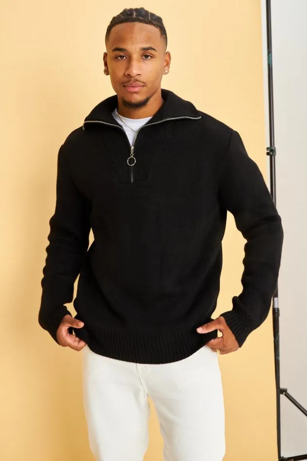 Men Pull Noir Col Montant Zipp Black Brentiny Paris Sweatshirts and Pullovers Men Pull Noir Col Montant Zipp Black Brentiny Paris Sweatshirts and Pullovers
