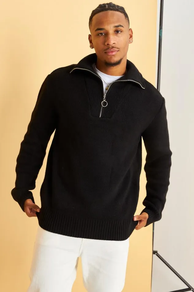 Men Pull Noir Col Montant Zipp Black Brentiny Paris Sweatshirts and Pullovers Men Pull Noir Col Montant Zipp Black Brentiny Paris Sweatshirts and Pullovers