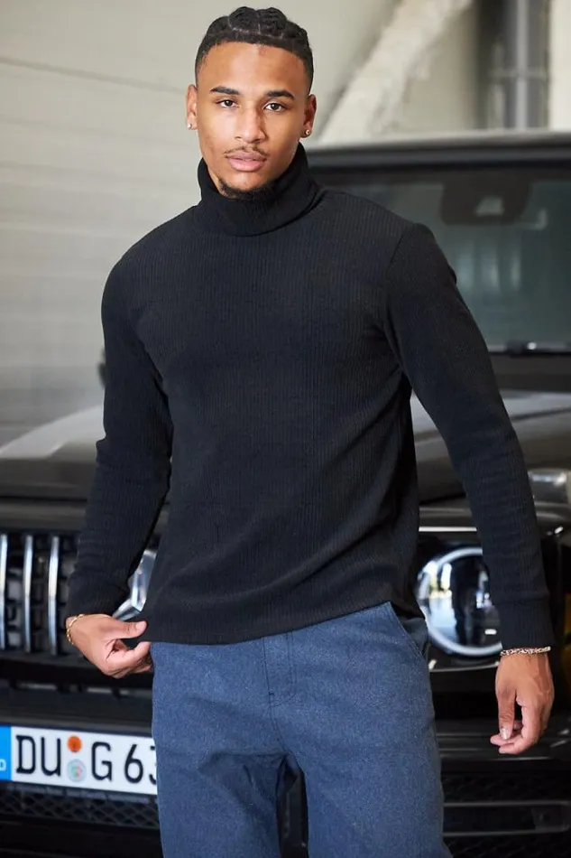 Men Pull Noir Col Roul En Velours Ctel Black Brentiny Paris Sweatshirts and Pullovers