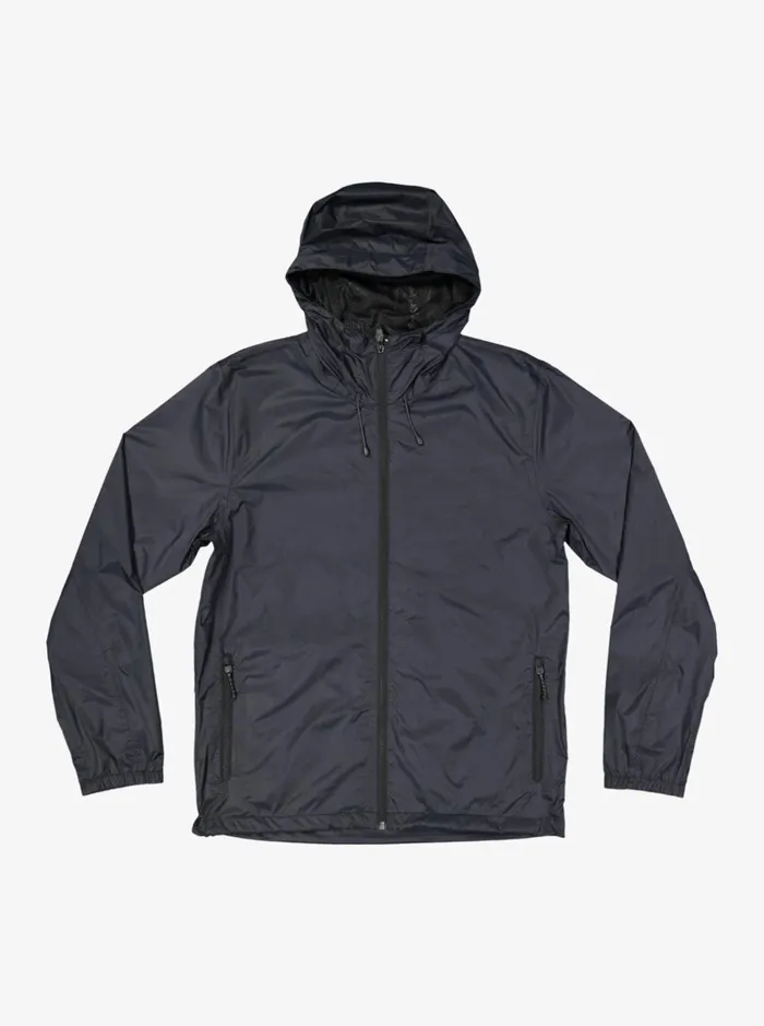Men Quiksilver Jackets Watermans Waterwind Waterproof Rain Jacket Black