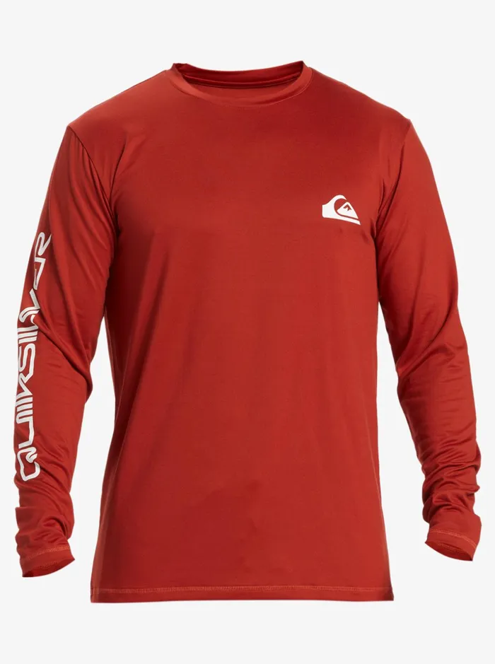 Men Quiksilver Rashguards Omni Session Long Sleeve Upf 50 Surf TShirt Red Ochre