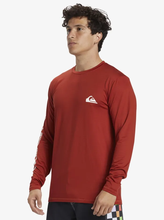 Men Quiksilver Rashguards Omni Session Long Sleeve Upf 50 Surf TShirt Red Ochre Men Quiksilver Rashguards Omni Session Long Sleeve Upf 50 Surf TShirt Red Ochre