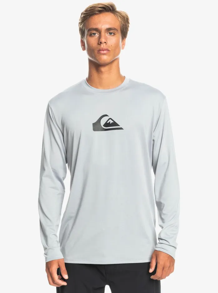 Men Quiksilver Rashguards Solid Streak Long Sleeve UPF 50 Surf Tee Sleet Men Quiksilver Rashguards Solid Streak Long Sleeve UPF 50 Surf Tee Sleet