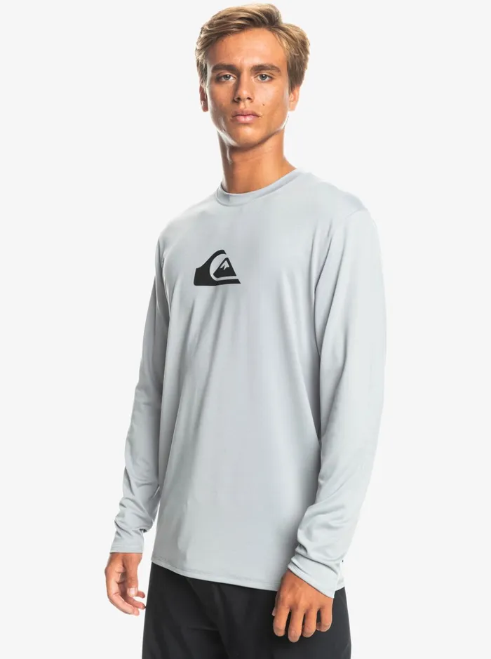 Men Quiksilver Rashguards Solid Streak Long Sleeve UPF 50 Surf Tee Sleet Men Quiksilver Rashguards Solid Streak Long Sleeve UPF 50 Surf Tee Sleet