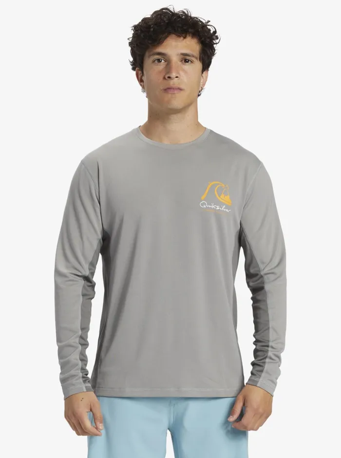 Men Quiksilver Rashguards Waterman Bamboo Check 2 UPF 50 Long Sleeve Surf Tee Sharkskin Men Quiksilver Rashguards Waterman Bamboo Check 2 UPF 50 Long Sleeve Surf Tee Sharkskin