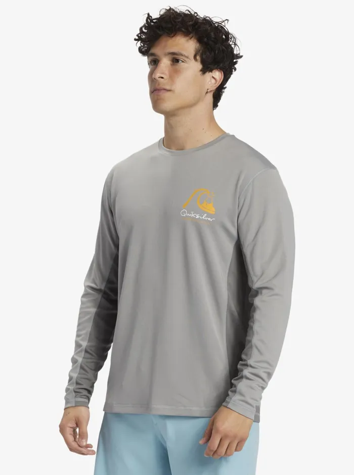 Men Quiksilver Rashguards Waterman Bamboo Check 2 UPF 50 Long Sleeve Surf Tee Sharkskin Men Quiksilver Rashguards Waterman Bamboo Check 2 UPF 50 Long Sleeve Surf Tee Sharkskin
